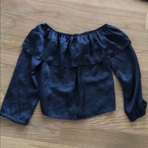 Off the shoulder silky navy blouse
